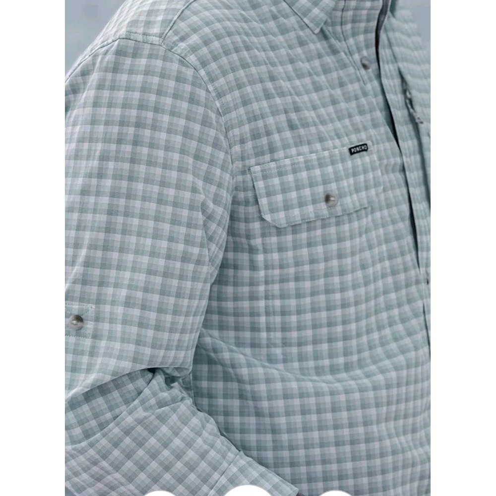 Poncho Bird Island Fishing Shirt Mens 3XL Blue Gingham Magnetic Pocket LS Vented